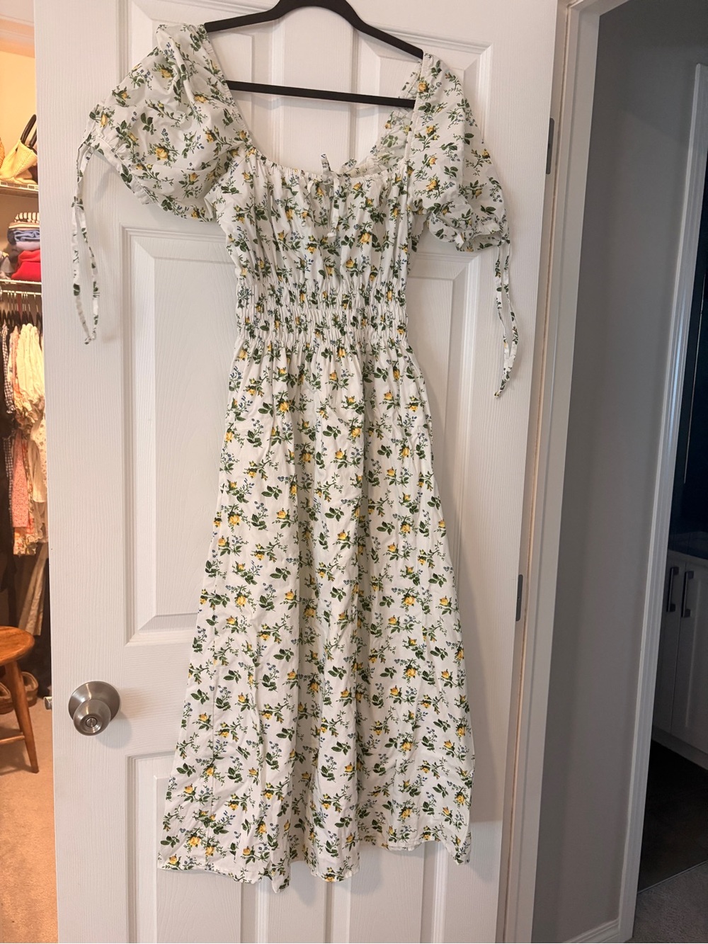 Faithfull the Brand White Floral Maxi Dress with Yellow & Green